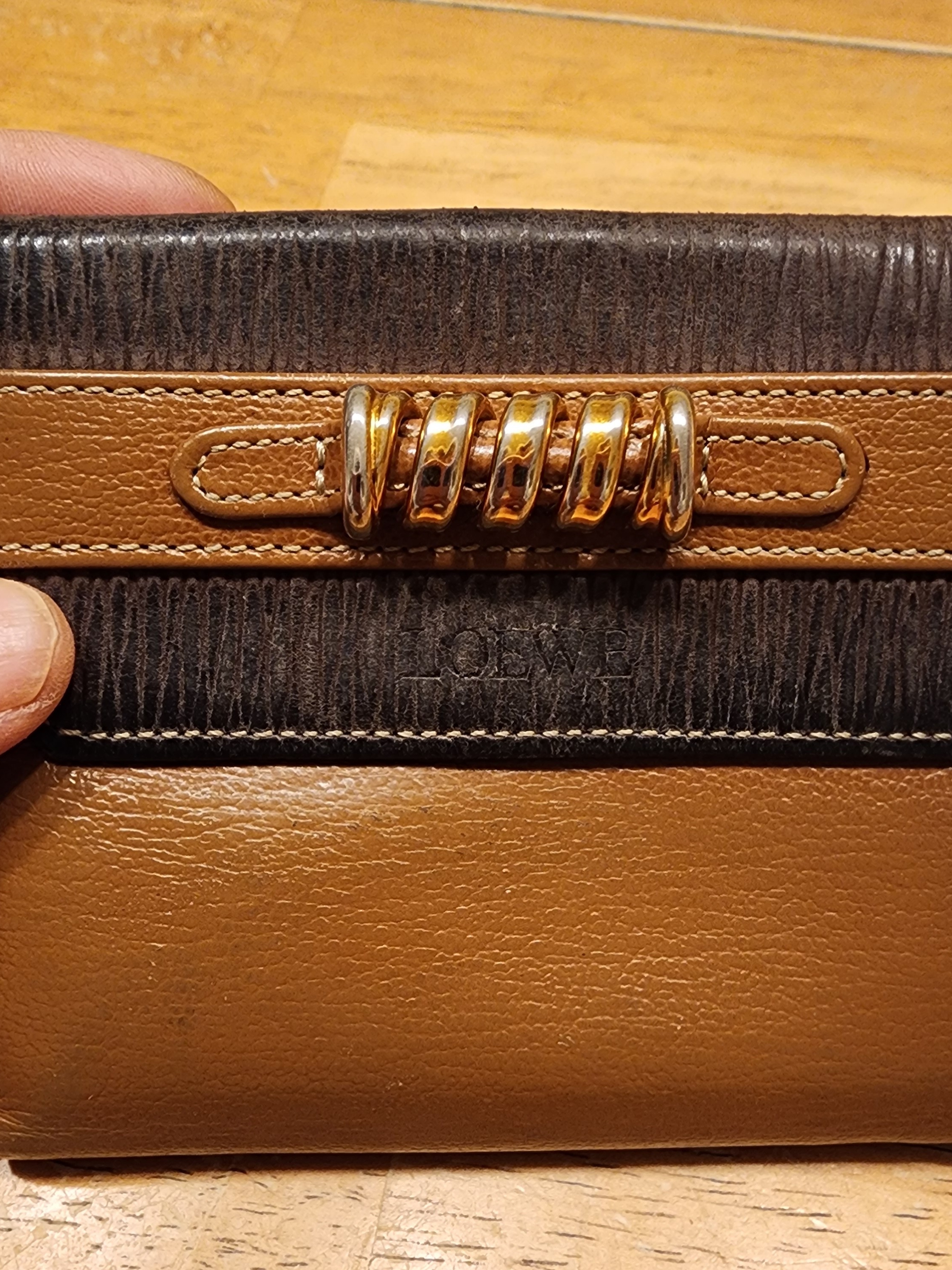 Vintage Loewe Velazquez Bifold Wallet In Dark Brown And Tan Leather